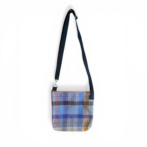 Barbara Unlimited Plaid Woven Crossbody Bag Blue Boho Cottagecore Canvas